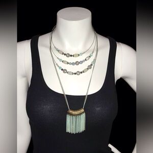 Charming Charlie Gold and Green Layered Necklace